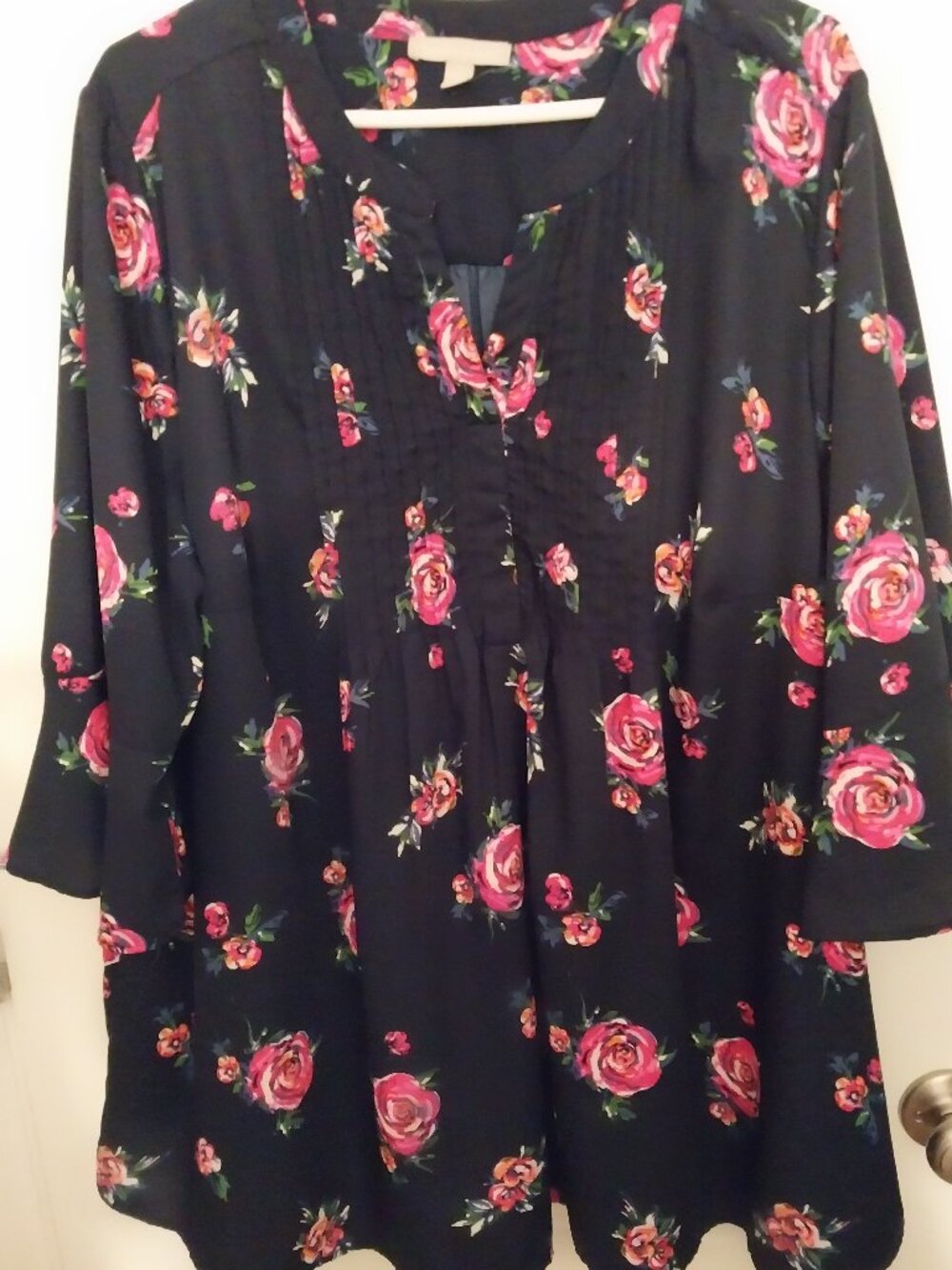 🌺Woman Within Top 1X 22-24 Blue, Navy, Pink Floral, Beautiful Excellent🌺